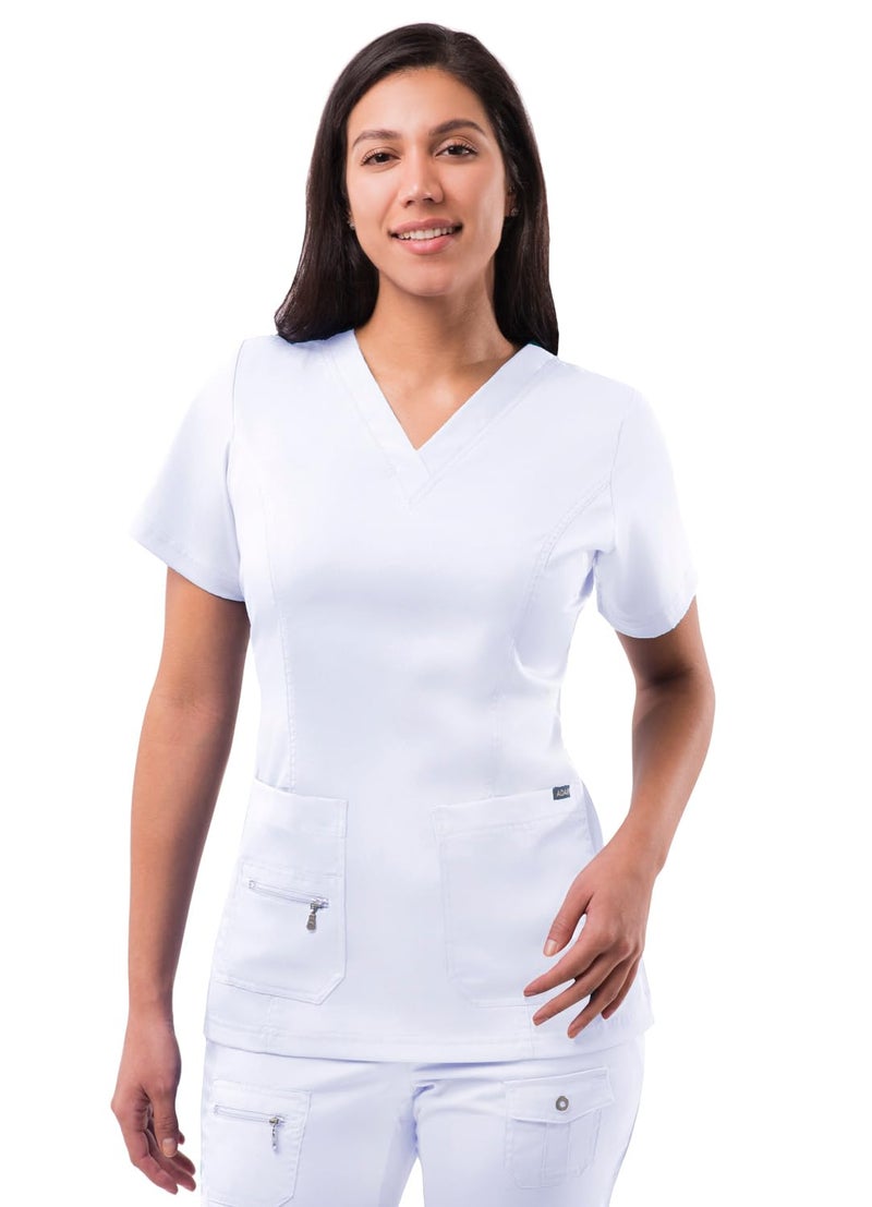 Adar Uniforms, Pro Scrubs for Women - Elevated V-Neck Scrub Top - P4212 - White - L - Image 1